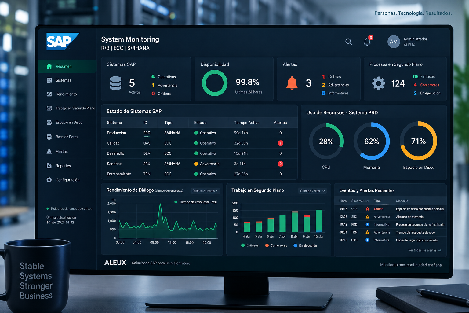 Dashboard de monitoreo de sistemas SAP BASIS